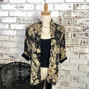 Vintage 80s 90s Alex Evenings Gold Black Floral Lightweight Jacket Size Small